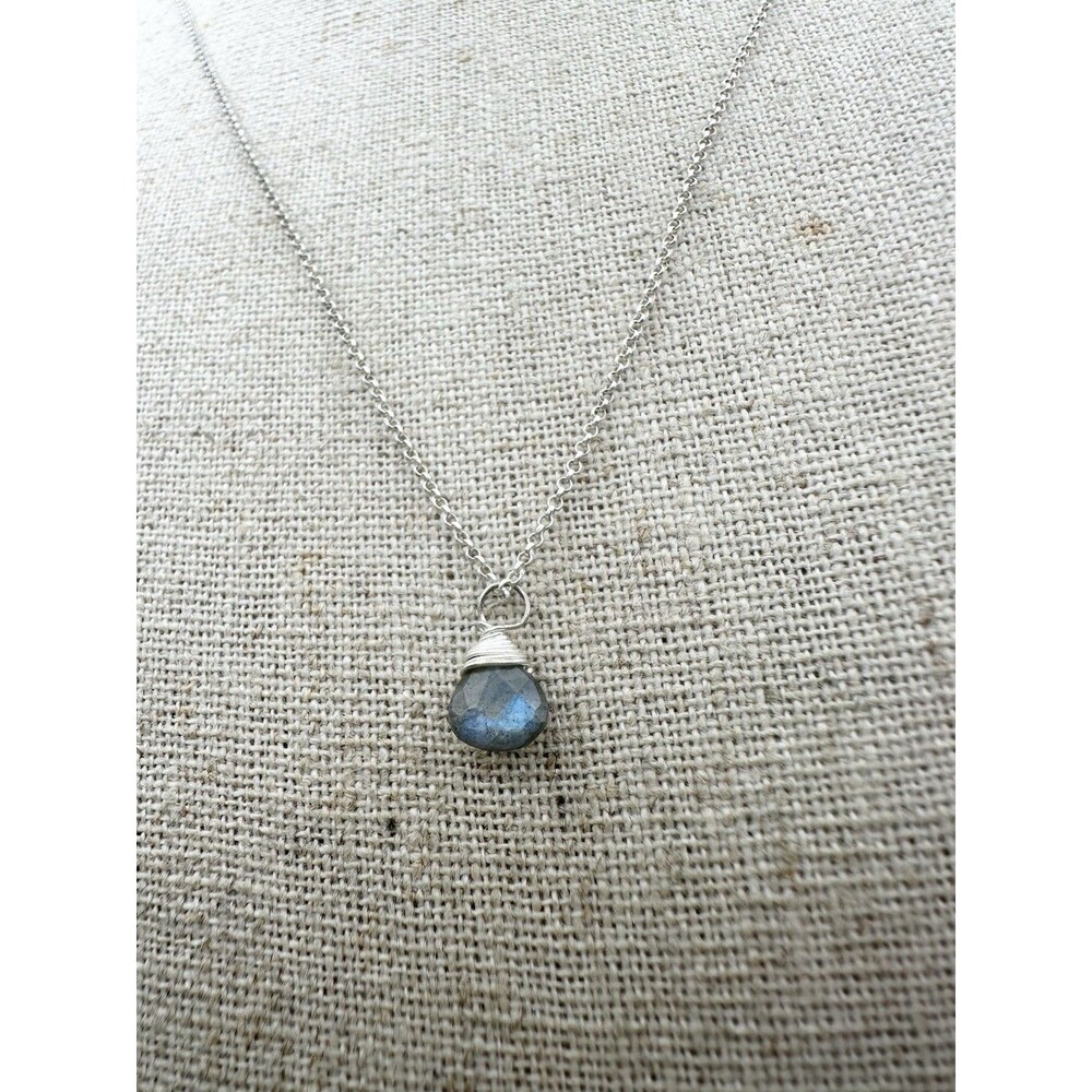 925 Sterling Silver Teardrop Labradorite Pendant Necklace 18”